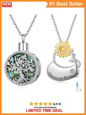 925 Sterling Silver Sunflower Heart Urn Necklace for Ashes Memorial Keepsake